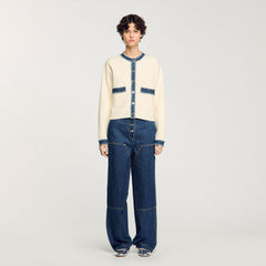Sandro / Cardigan with denim details Ecru
