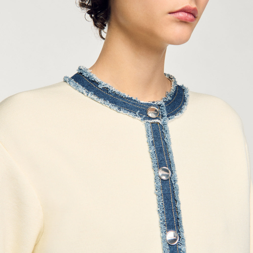 Sandro / Cardigan with denim details Ecru