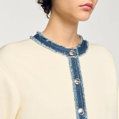 Sandro / Cardigan with denim details Ecru