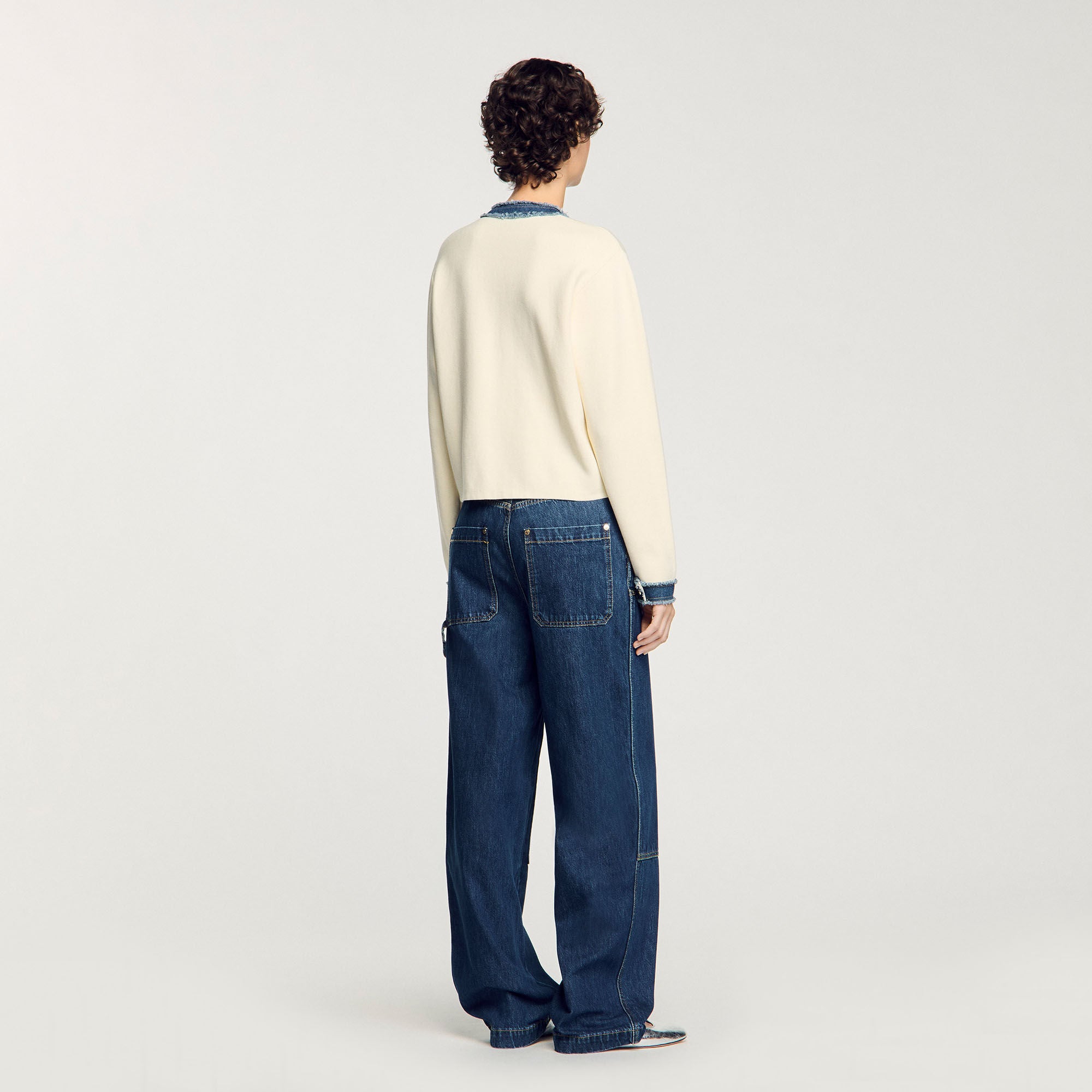 Sandro / Cardigan with denim details Ecru