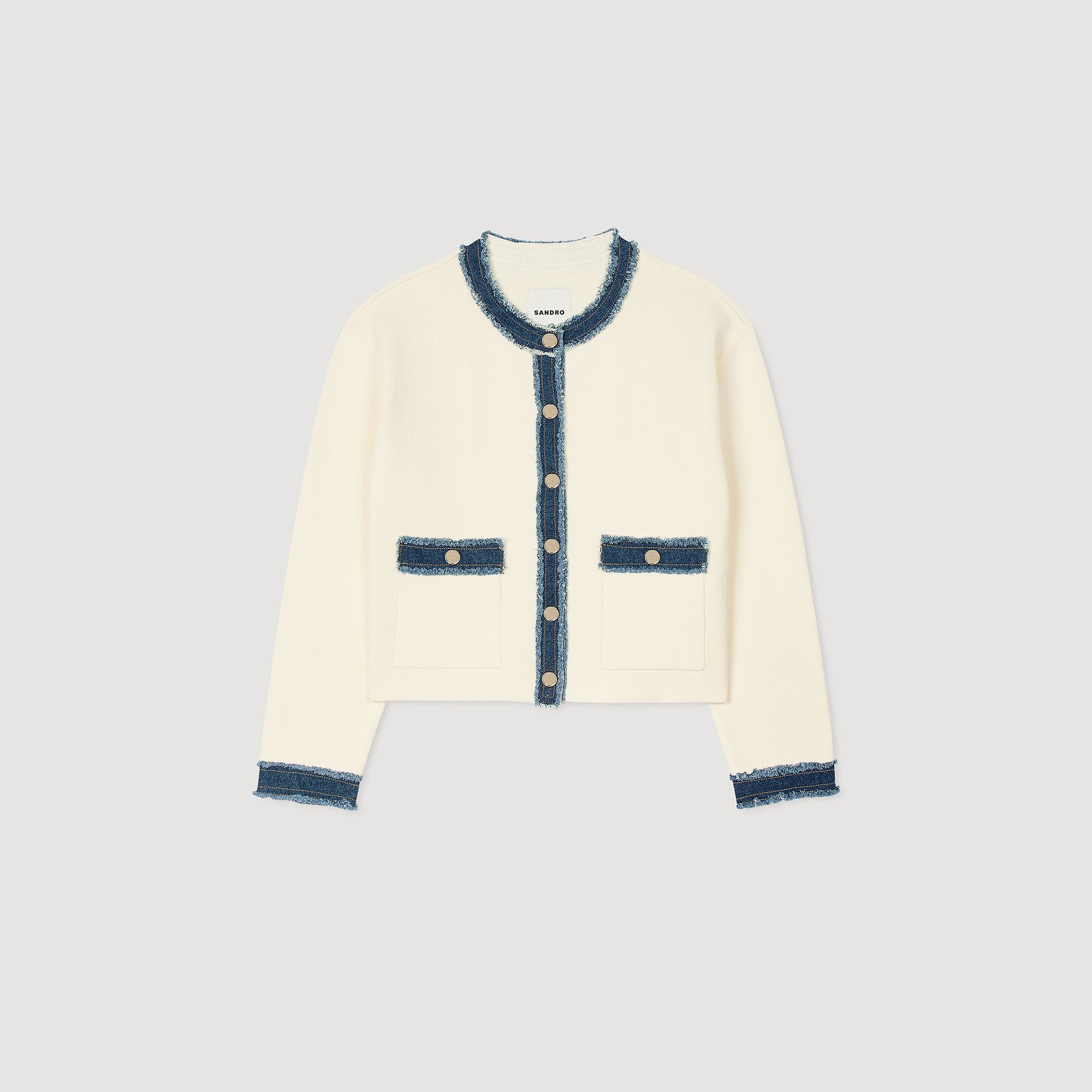 Sandro / Cardigan with denim details Ecru