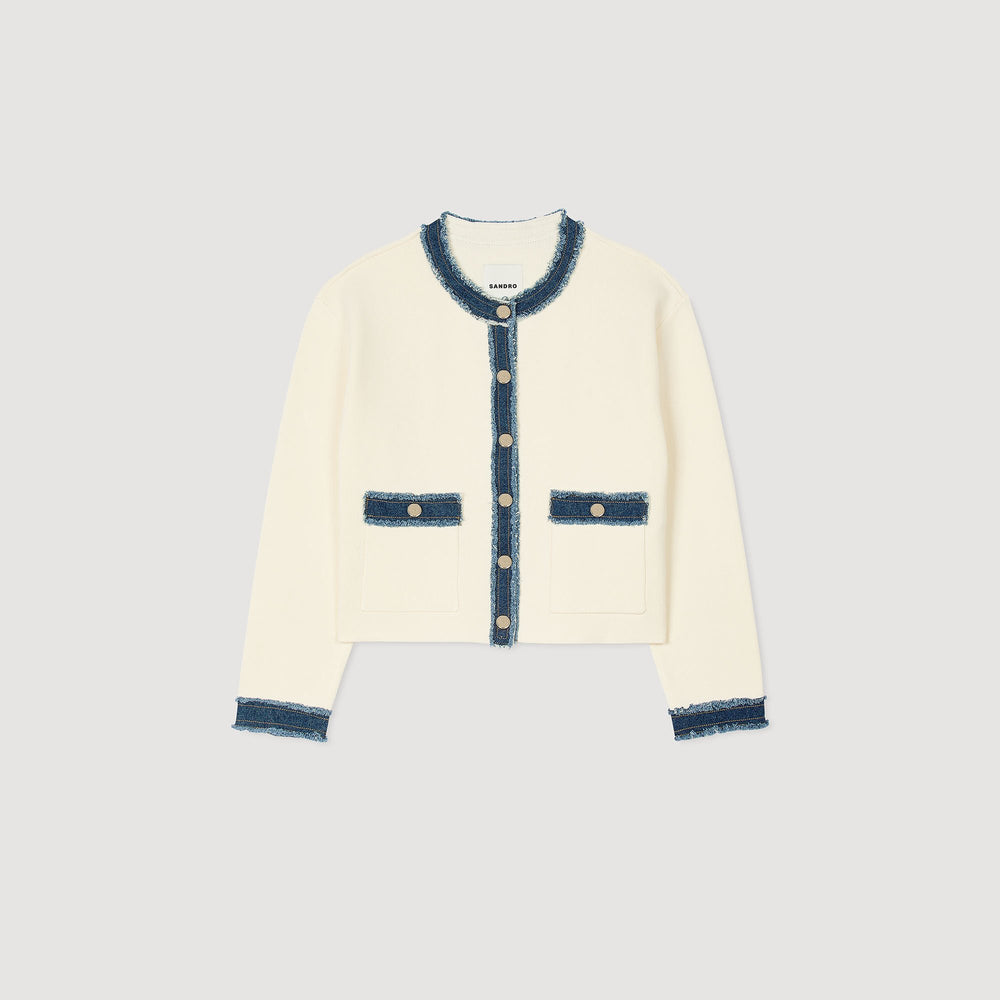 Sandro / Cardigan with denim details Ecru