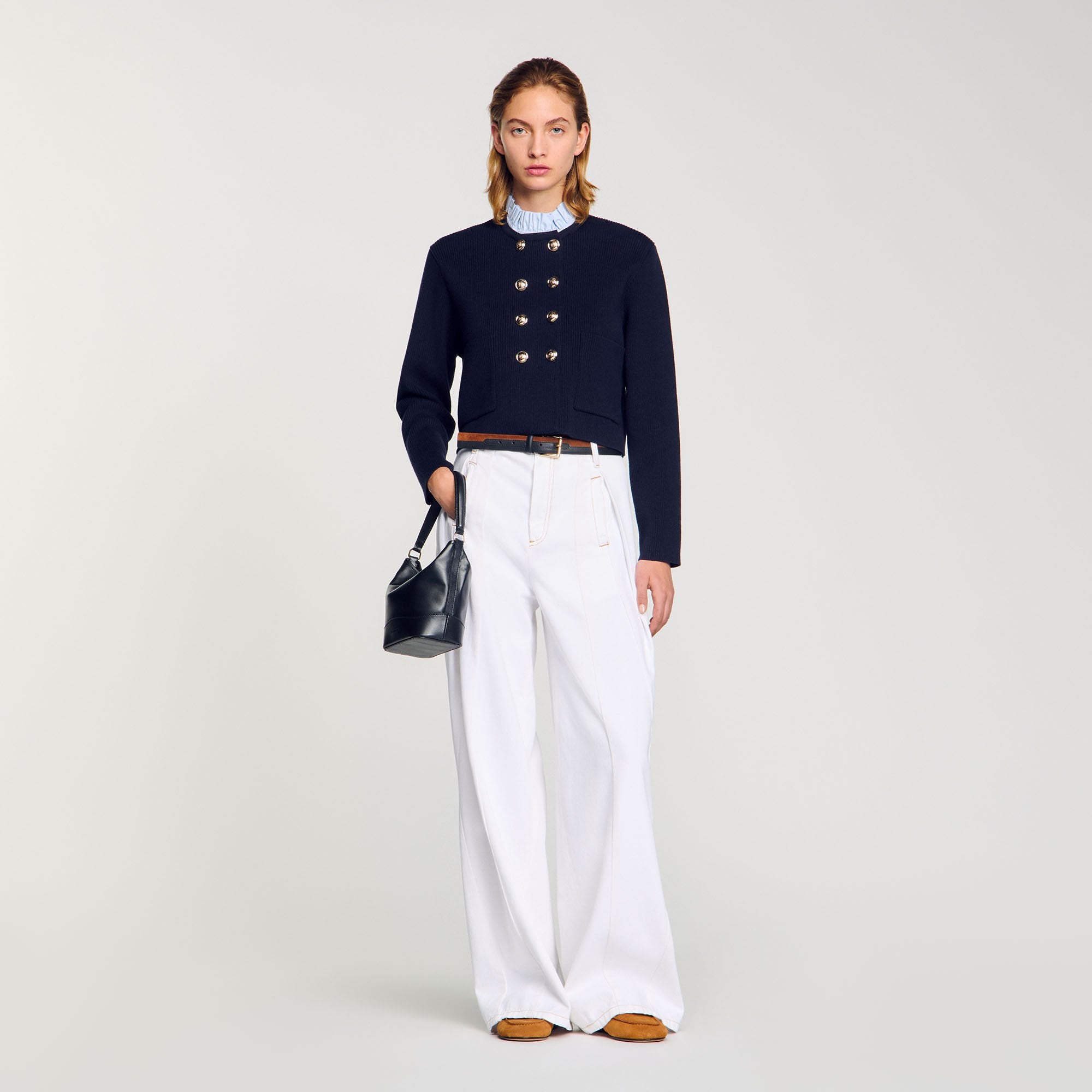 Sandro / Cardigan with removable ruffled collar Navy Blue