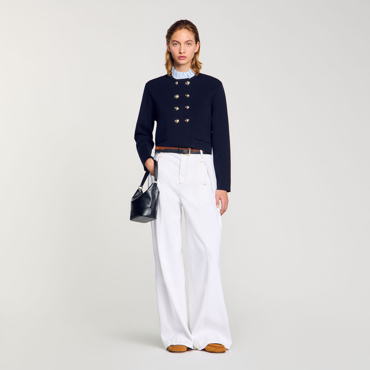 Sandro / Cardigan with removable ruffled collar Navy Blue