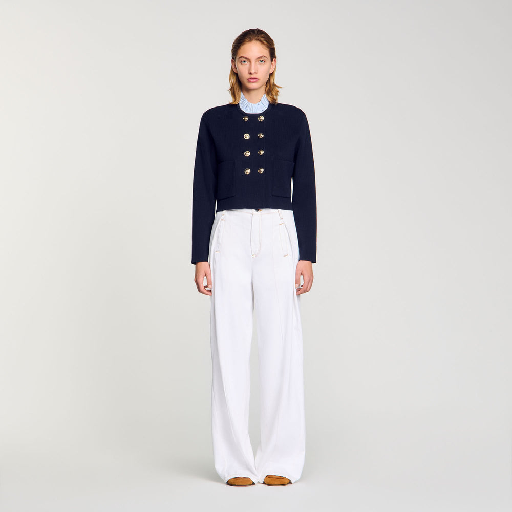 Sandro / Cardigan with removable ruffled collar Navy Blue