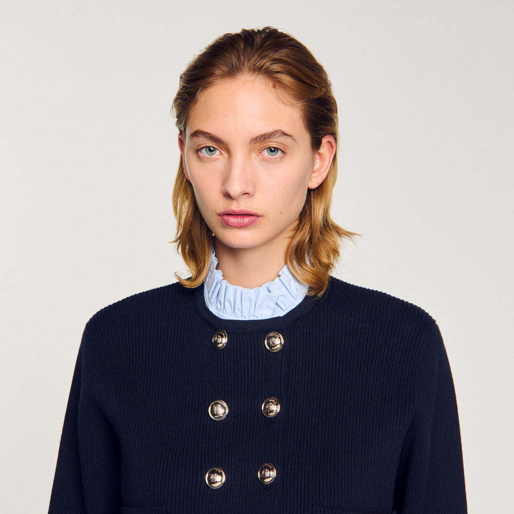 Sandro / Cardigan with removable ruffled collar Navy Blue