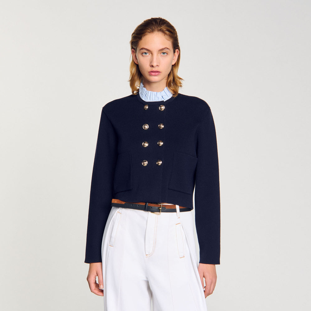 Sandro / Cardigan with removable ruffled collar Navy Blue