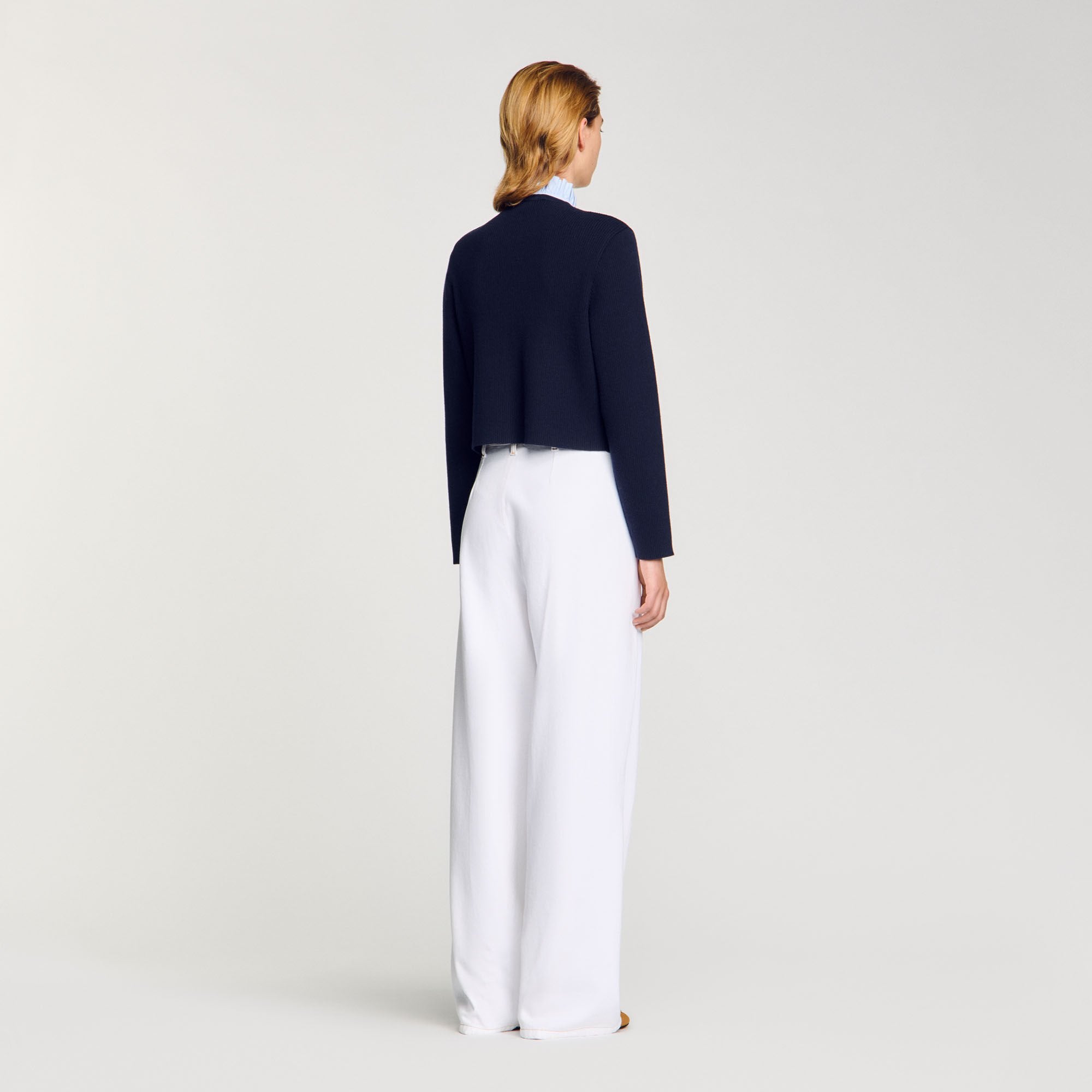 Sandro / Cardigan with removable ruffled collar Navy Blue