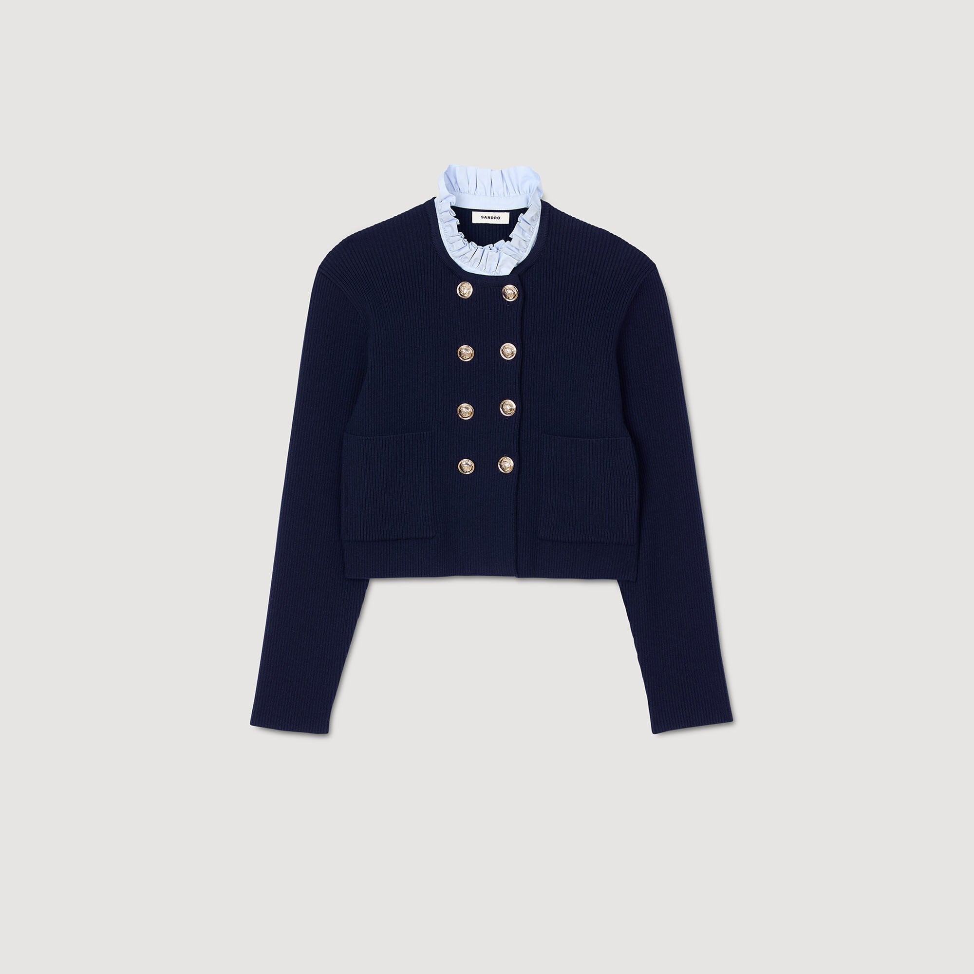 Sandro / Cardigan with removable ruffled collar Navy Blue
