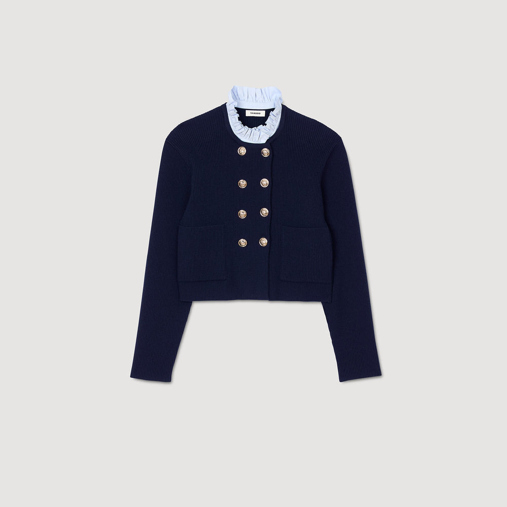 Sandro / Cardigan with removable ruffled collar Navy Blue