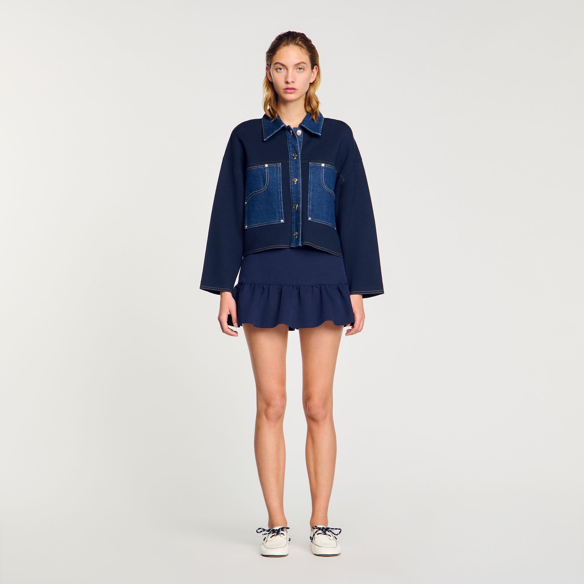 Sandro / Denim detail cardigan Navy Blue