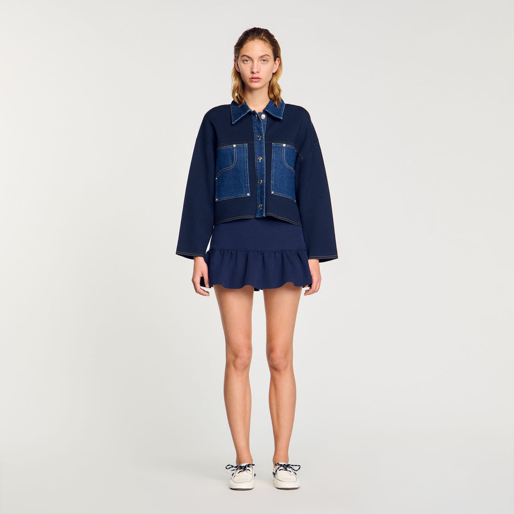 Sandro / Denim detail cardigan Navy Blue