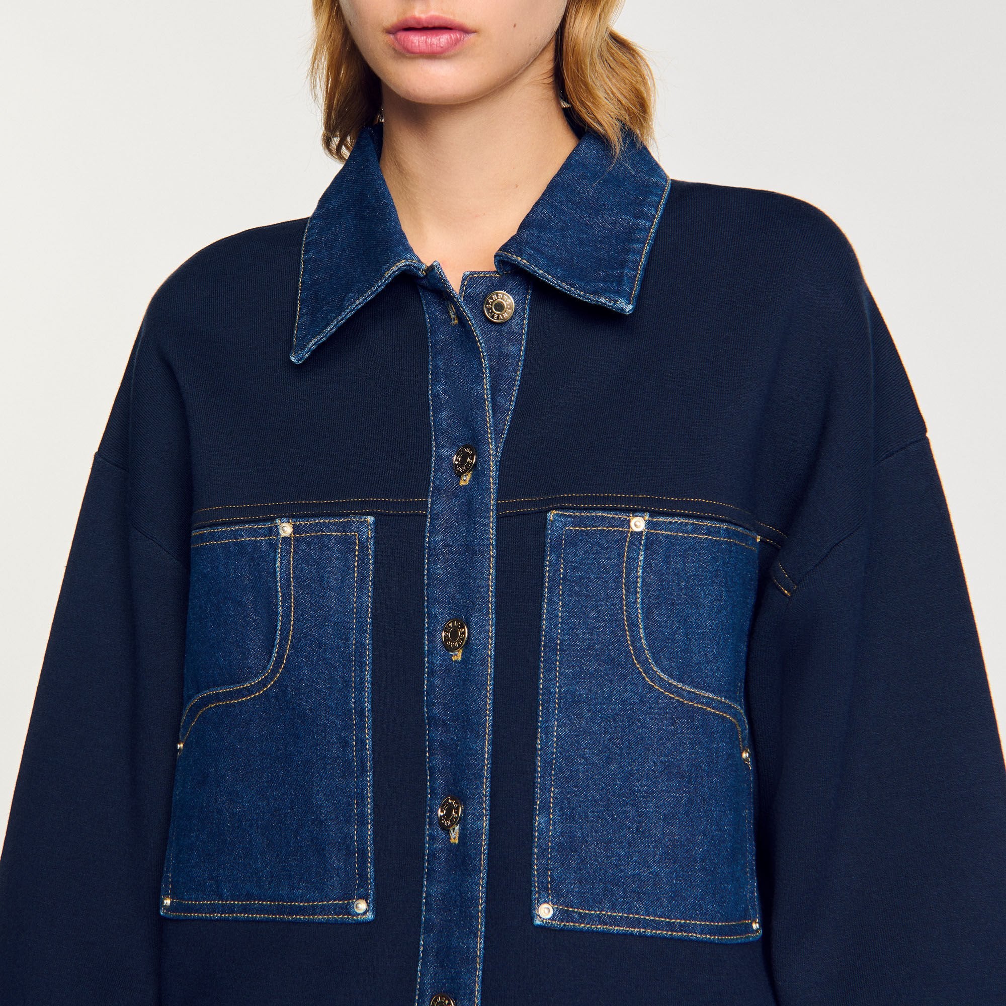 Sandro / Denim detail cardigan Navy Blue