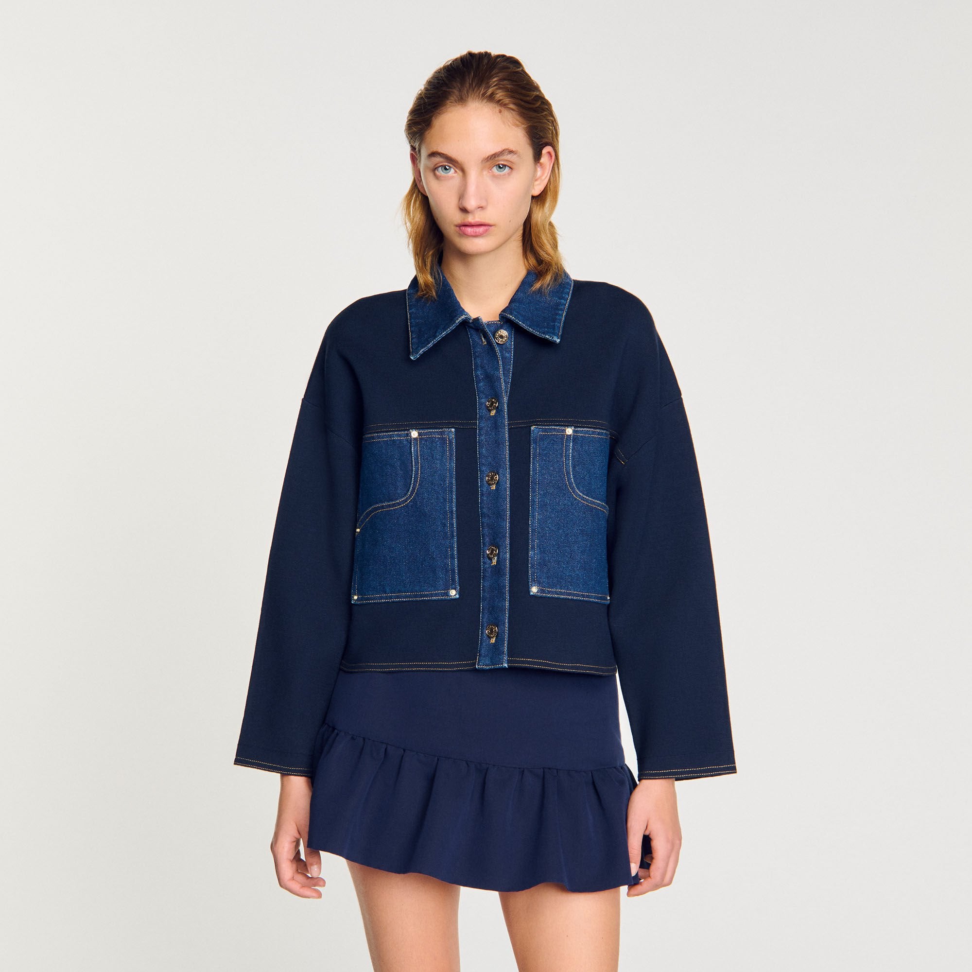 Sandro / Denim detail cardigan Navy Blue