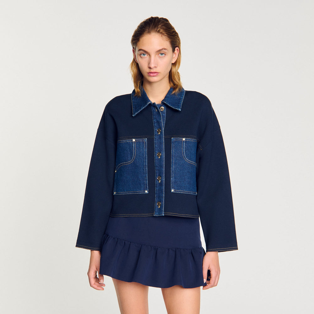 Sandro / Denim detail cardigan Navy Blue