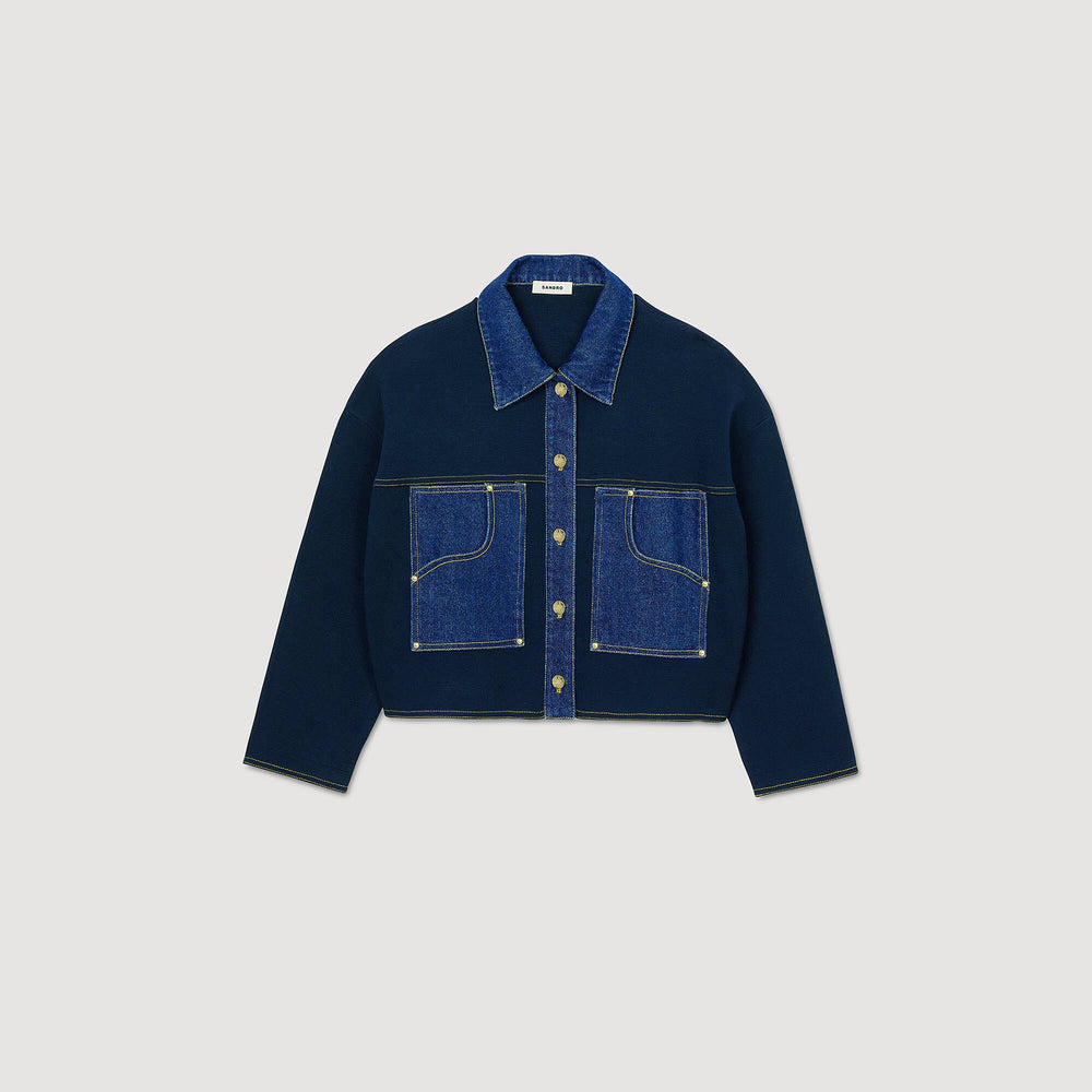 Sandro / Denim detail cardigan Navy Blue