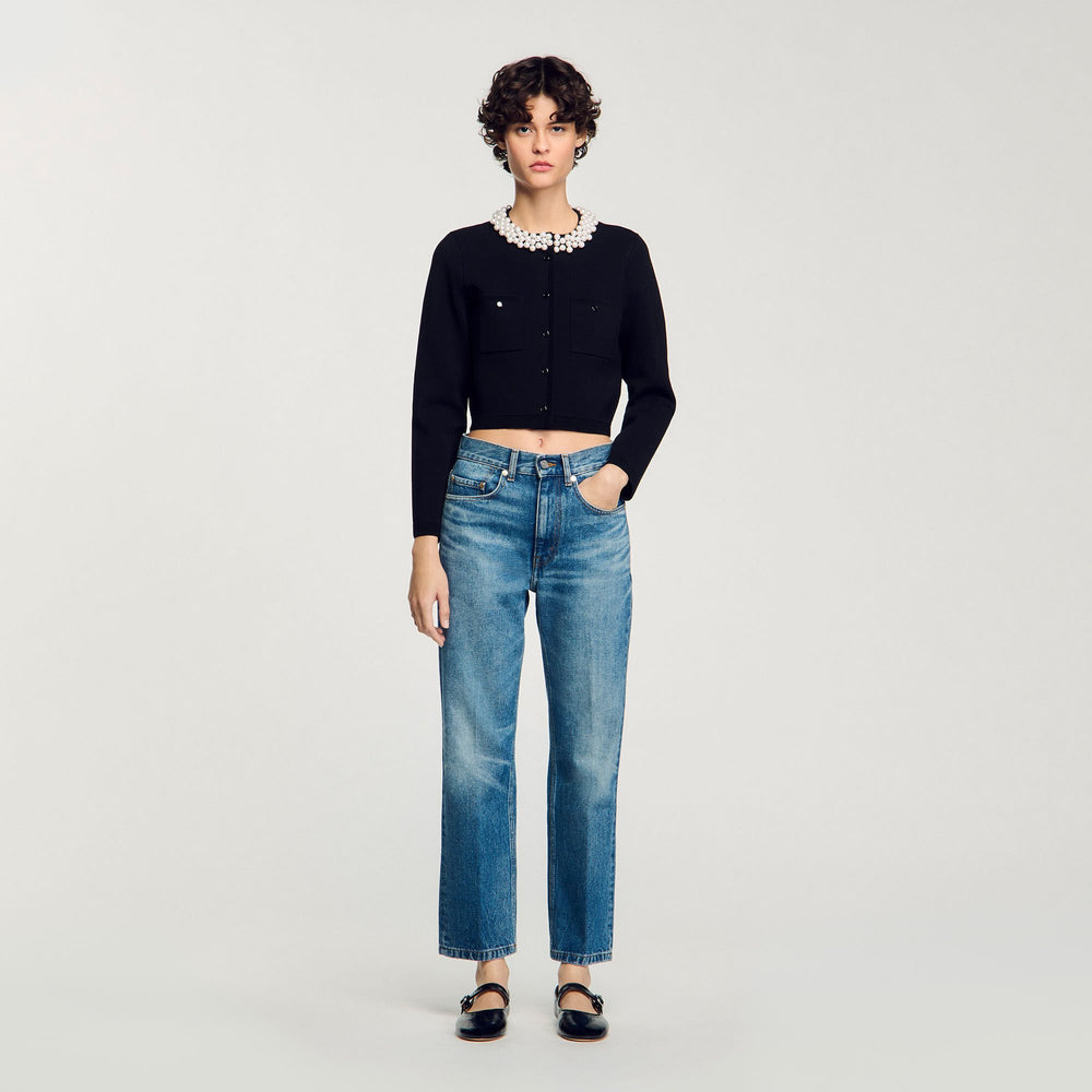 Sandro / Cardigan with beaded collar Black