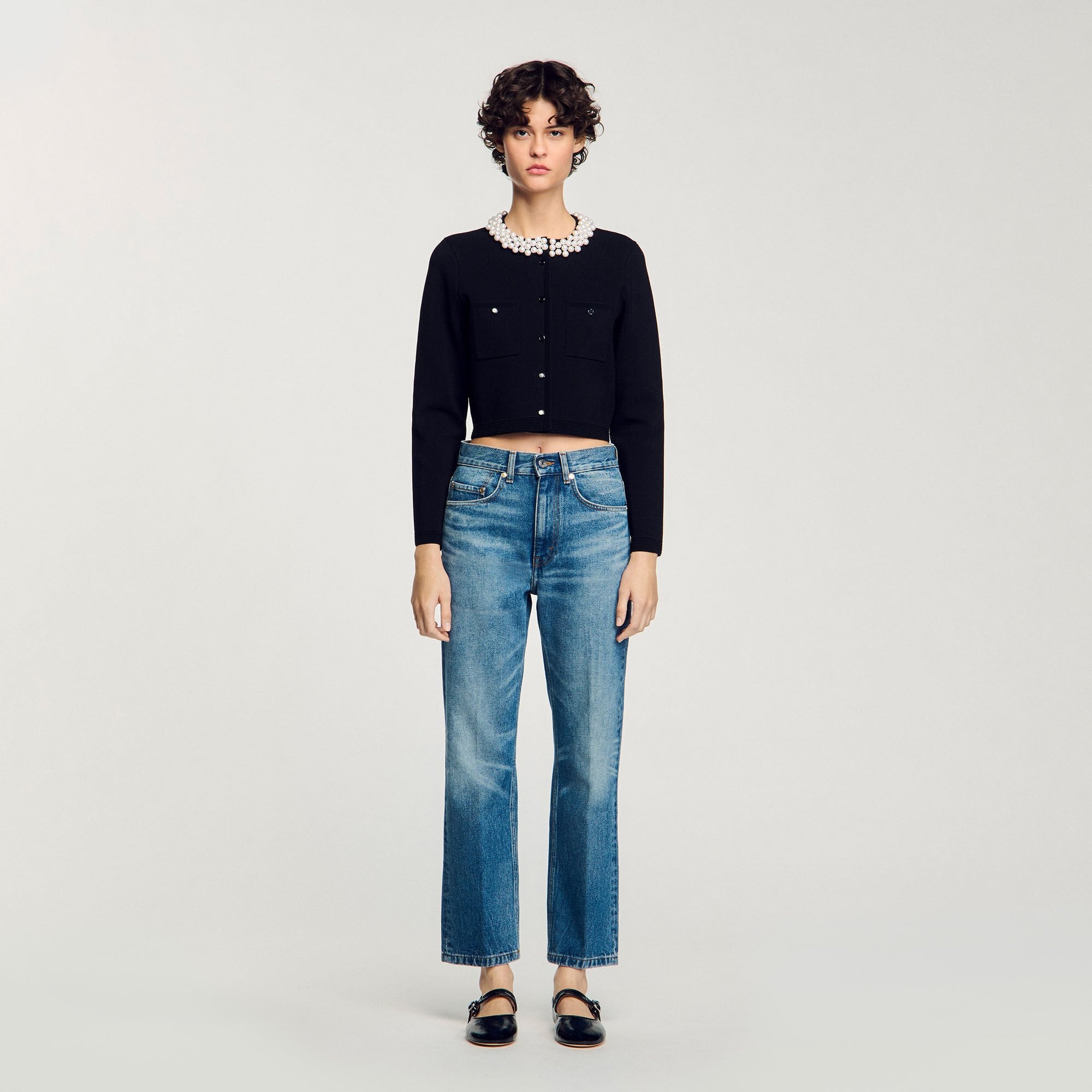 Sandro / Cardigan with beaded collar Black