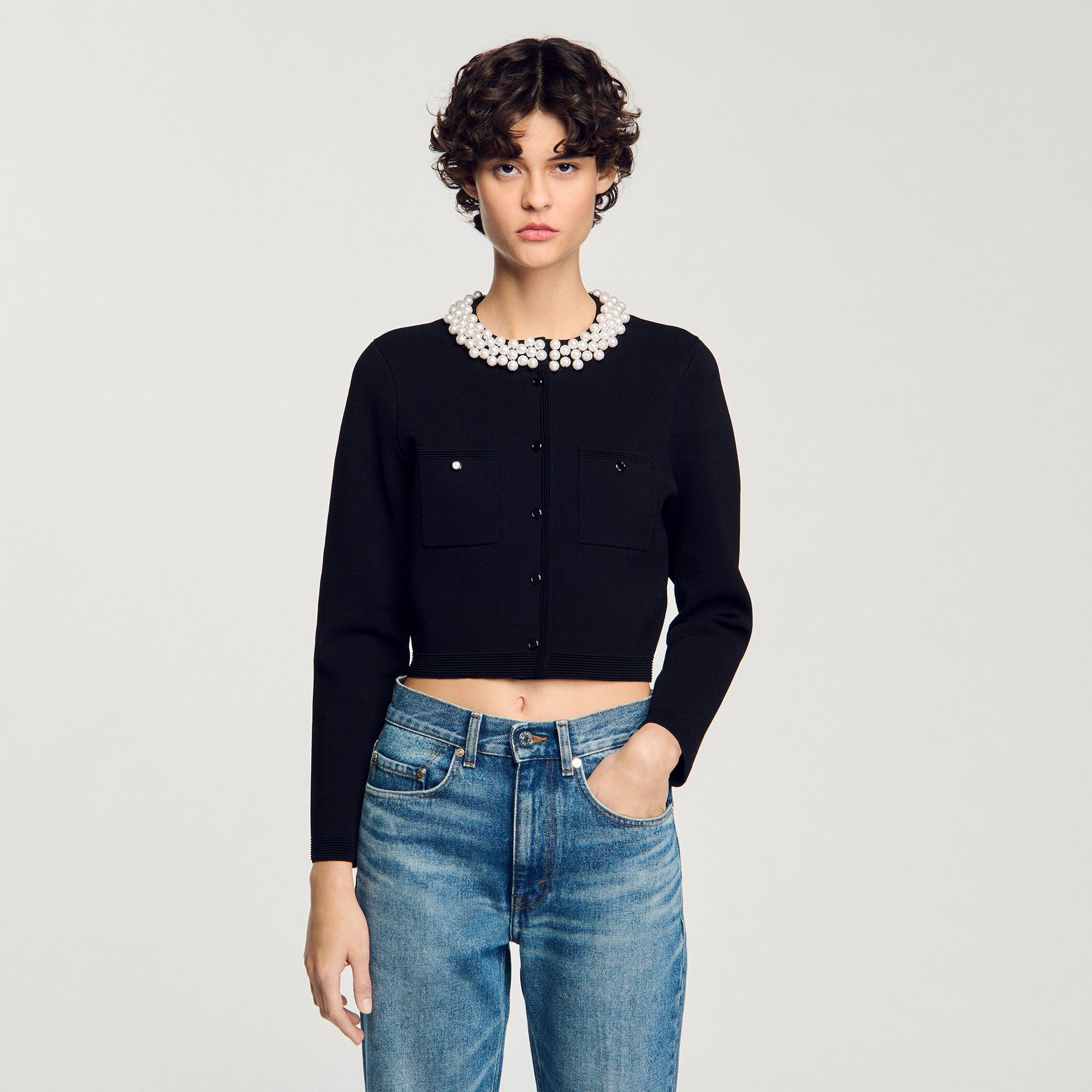 Sandro / Cardigan with beaded collar Black