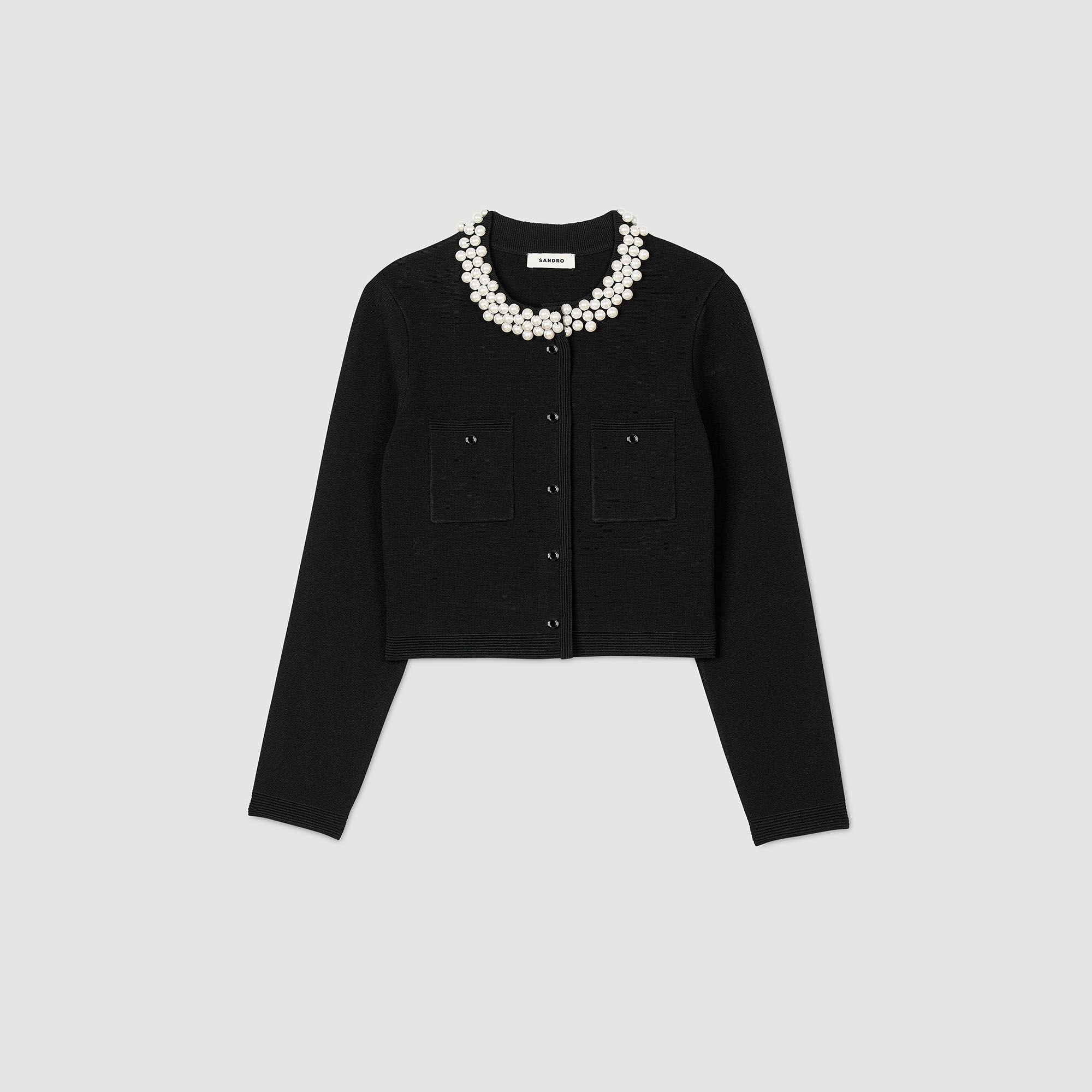 Sandro / Cardigan with beaded collar Black