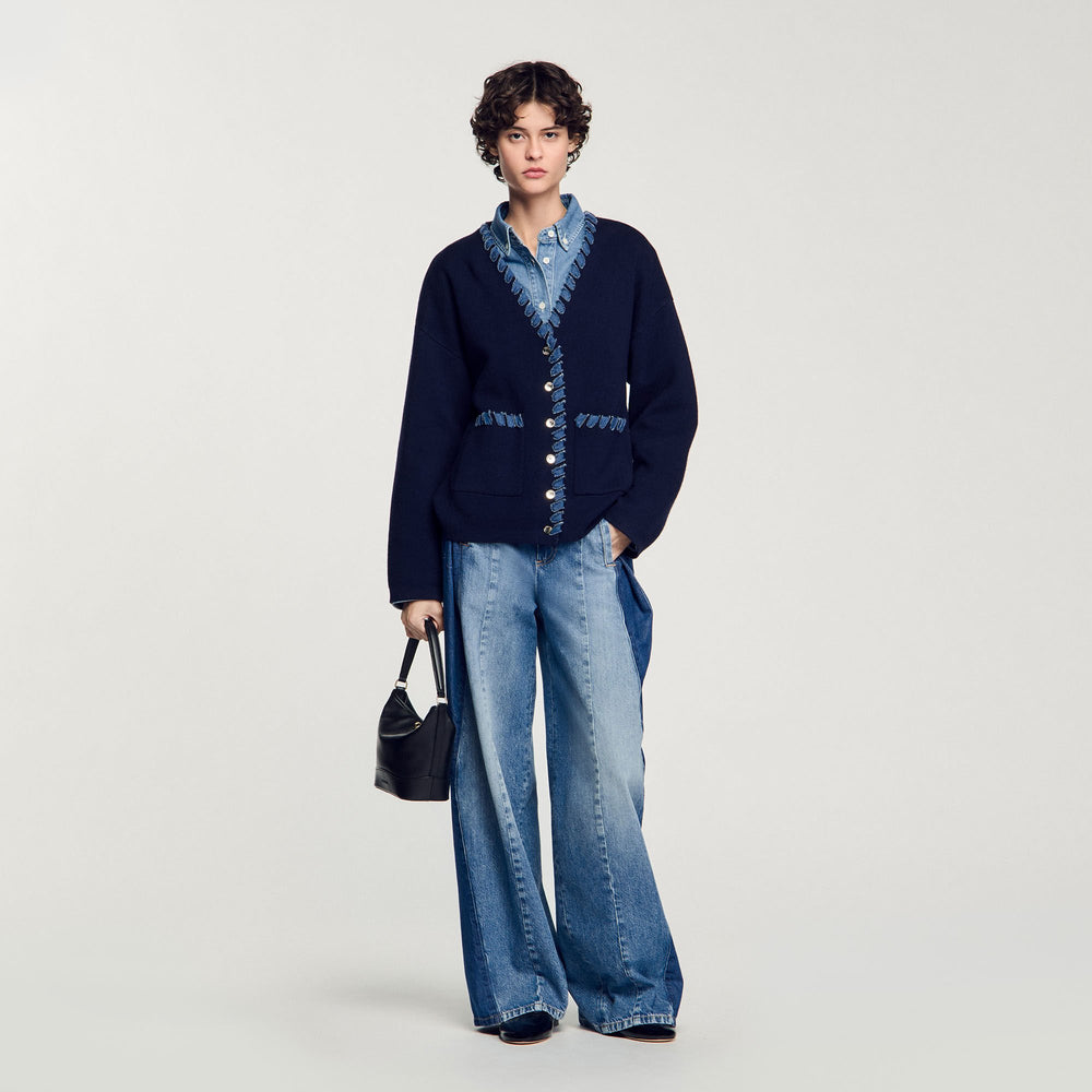 Sandro / Cardigan with denim details Navy Blue