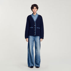 Sandro / Cardigan with denim details Navy Blue