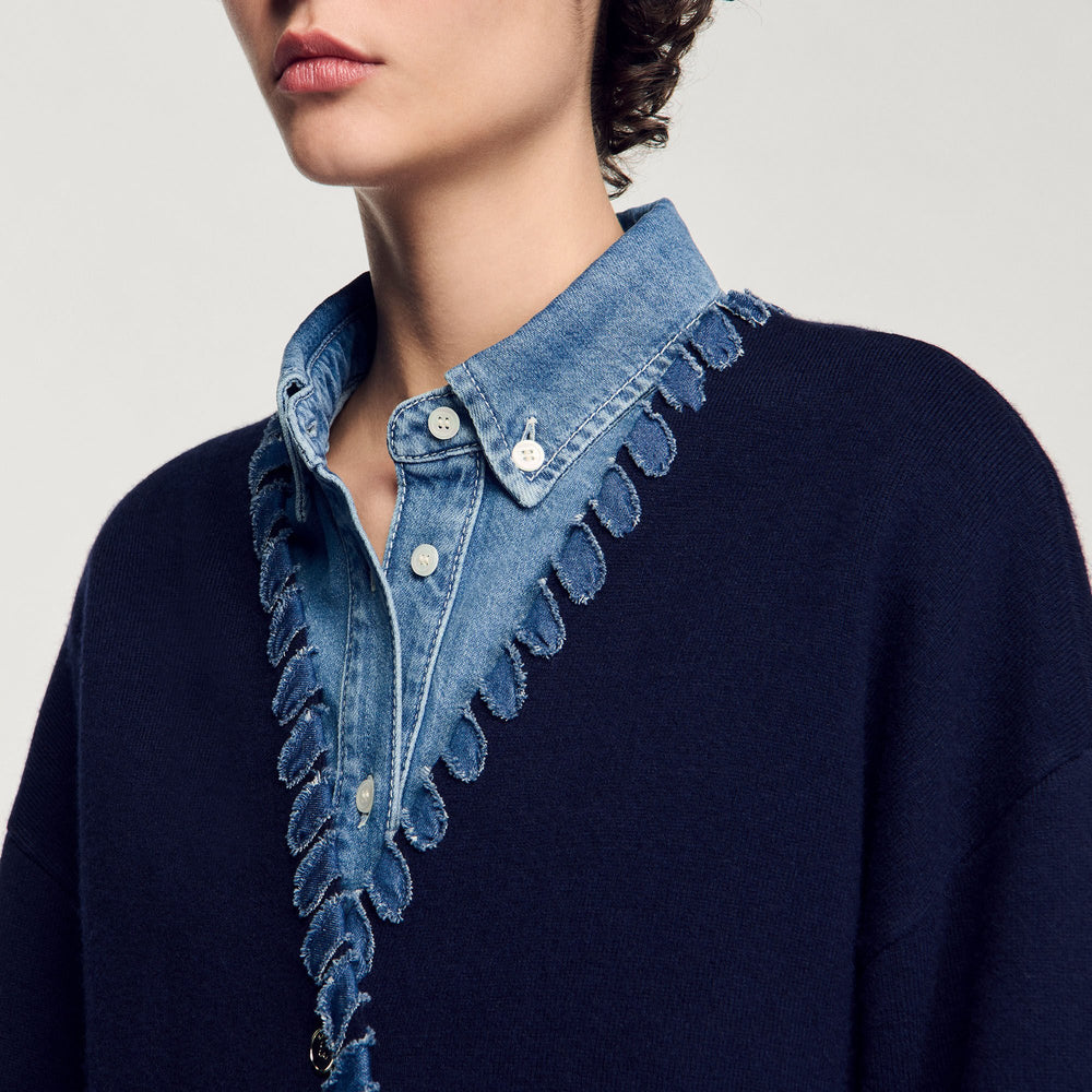 Sandro / Cardigan with denim details Navy Blue