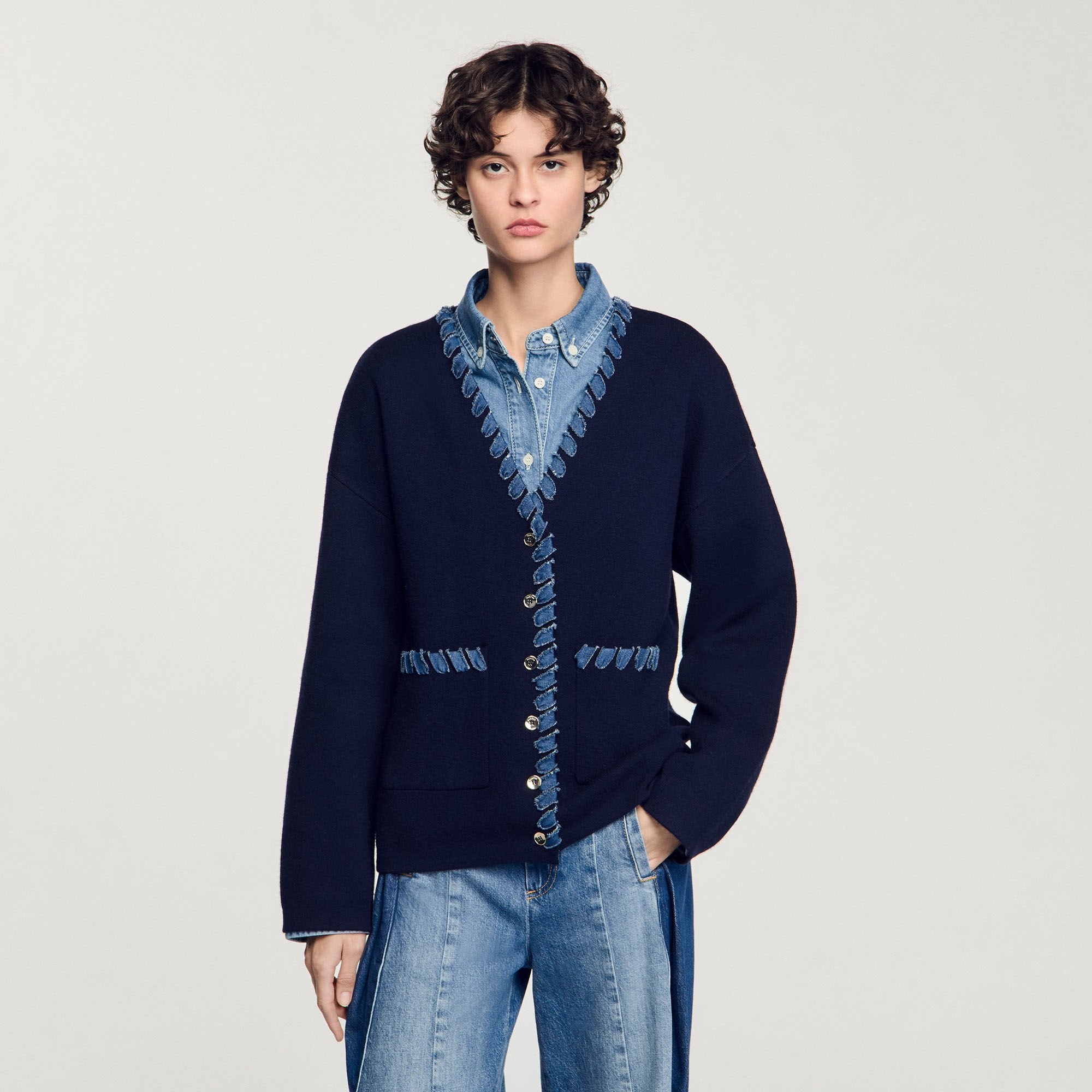Sandro / Cardigan with denim details Navy Blue