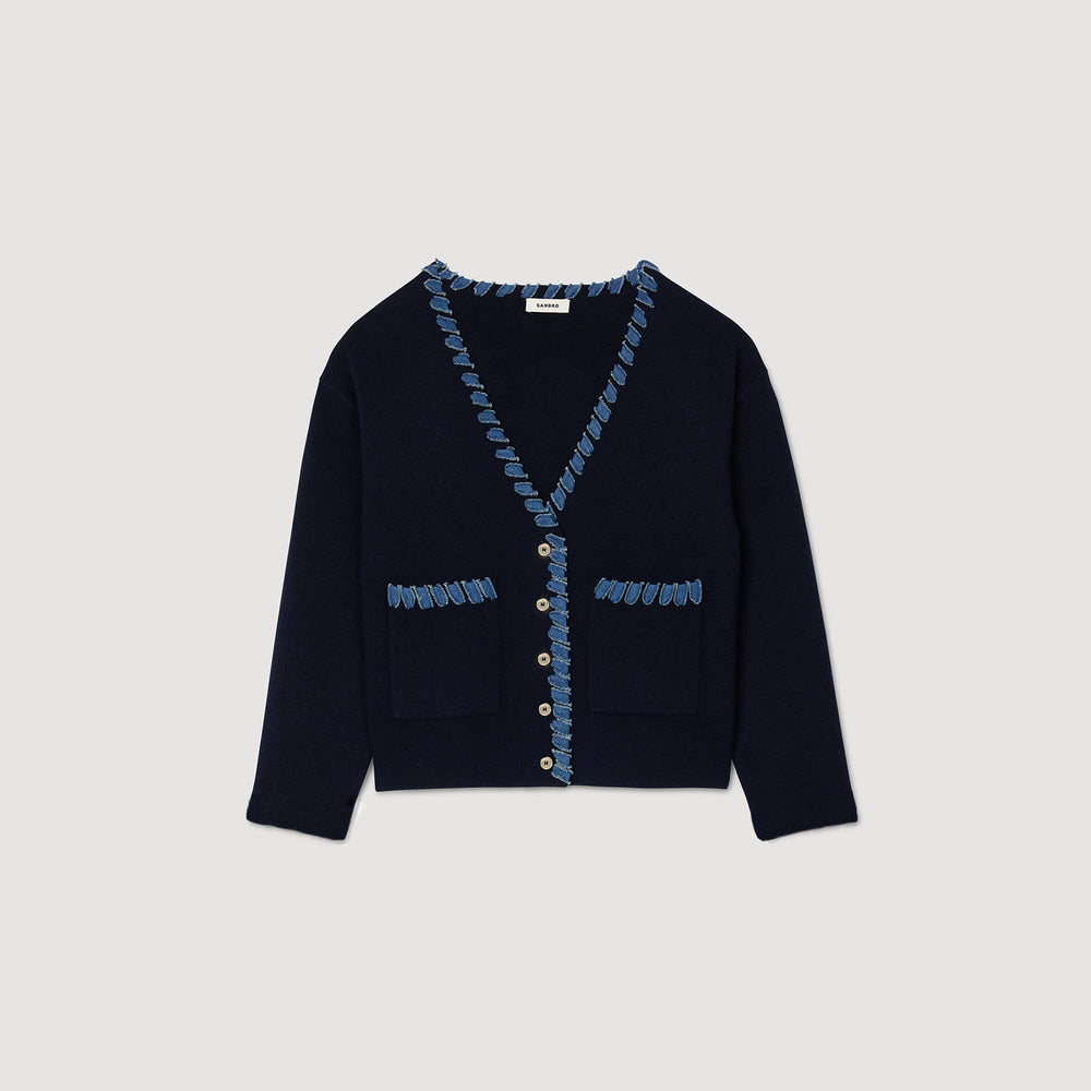 Sandro / Cardigan with denim details Navy Blue