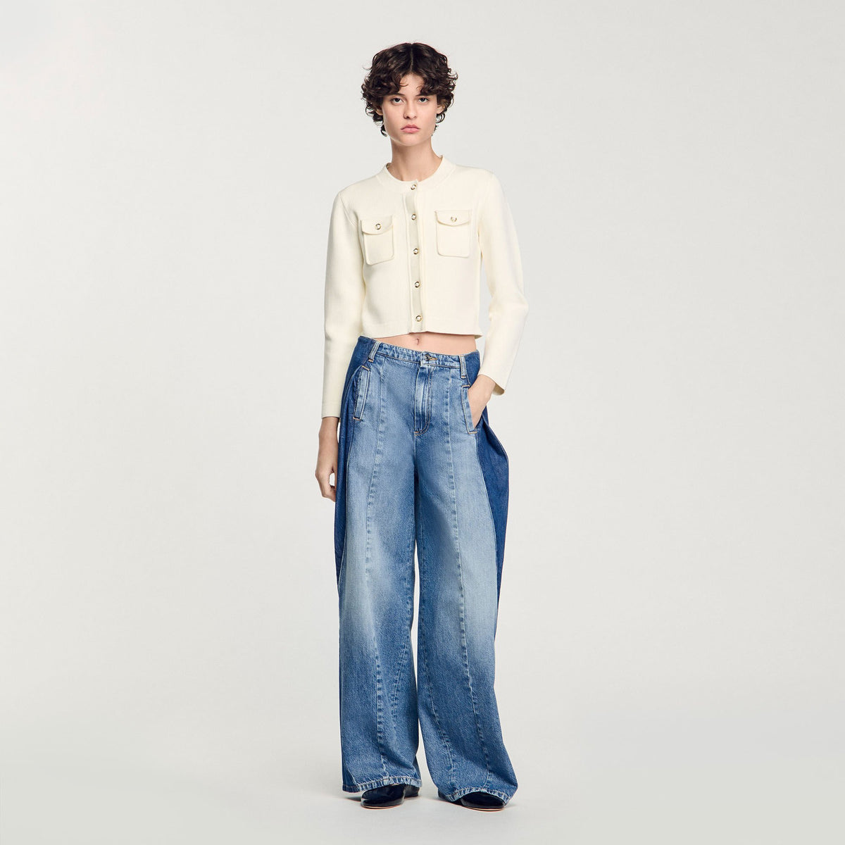 Sandro / Rib knit cardigan Ecru