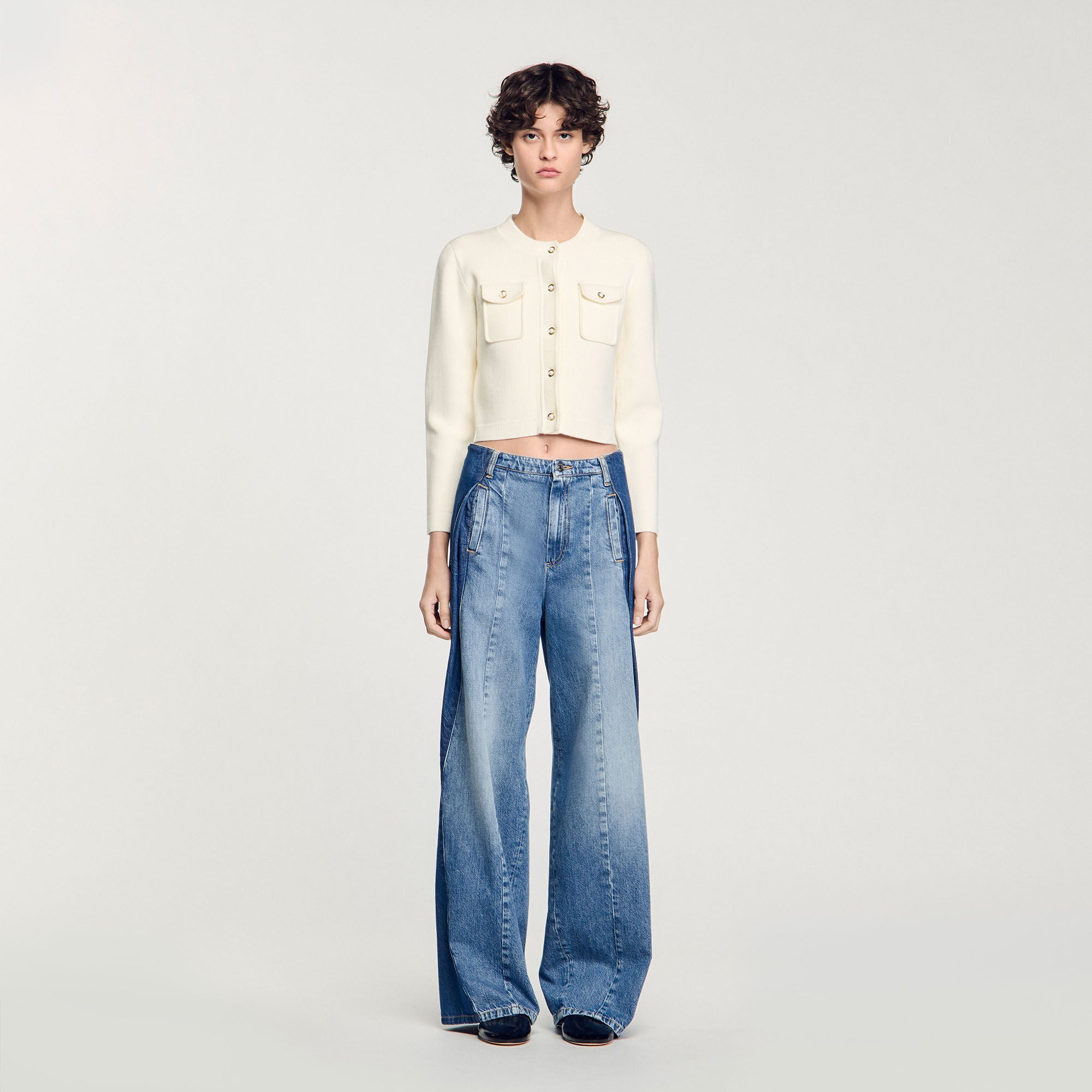 Sandro / Rib knit cardigan Ecru