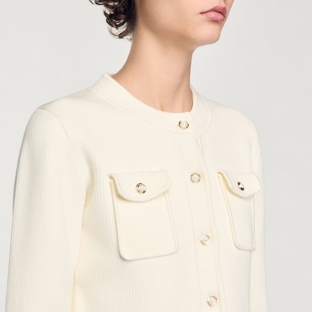 Sandro / Rib knit cardigan Ecru