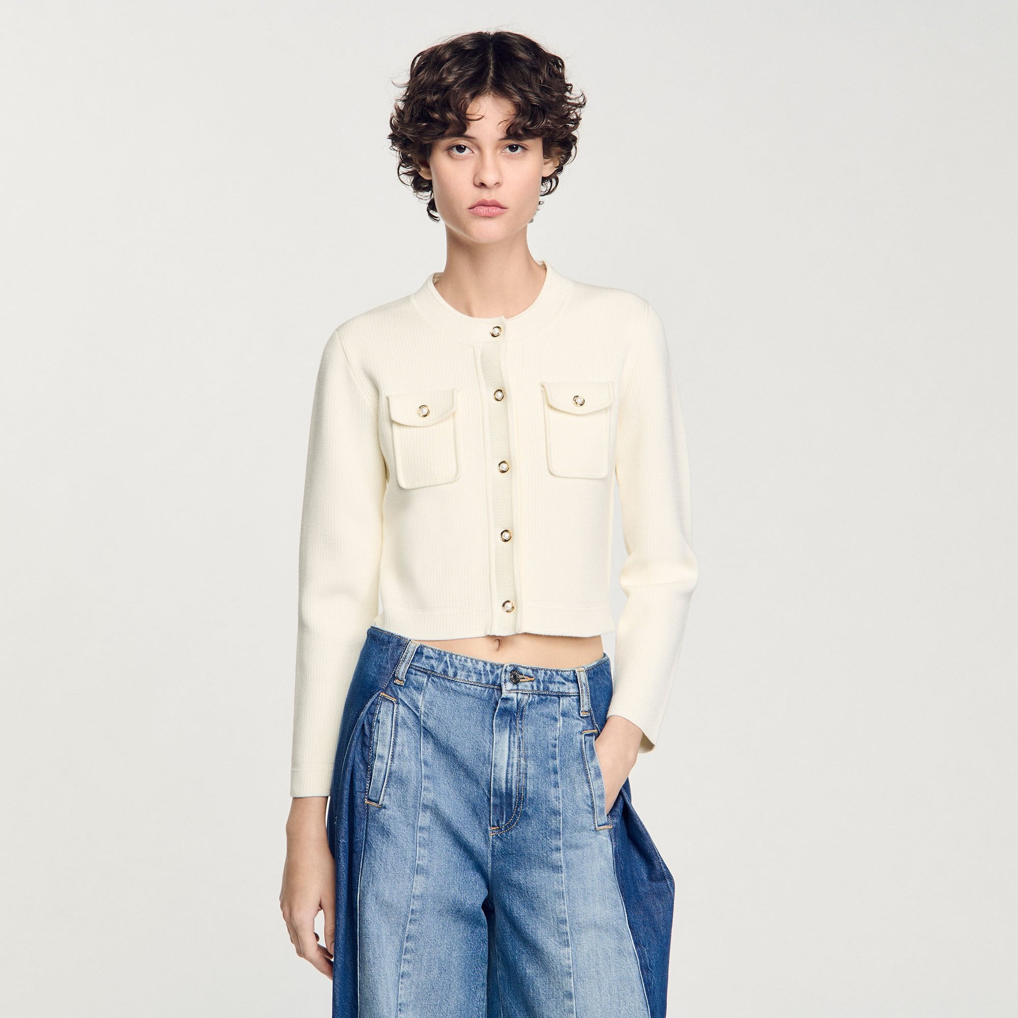 Sandro / Rib knit cardigan Ecru