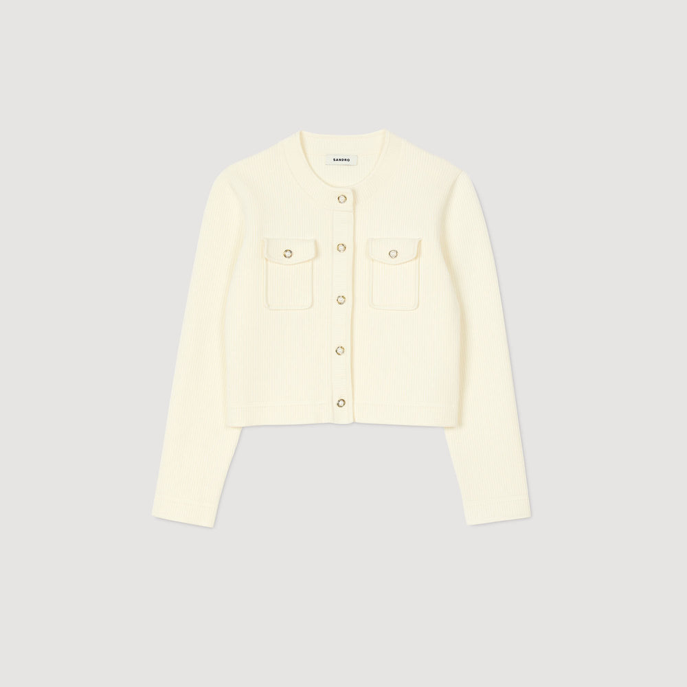 Sandro / Rib knit cardigan Ecru