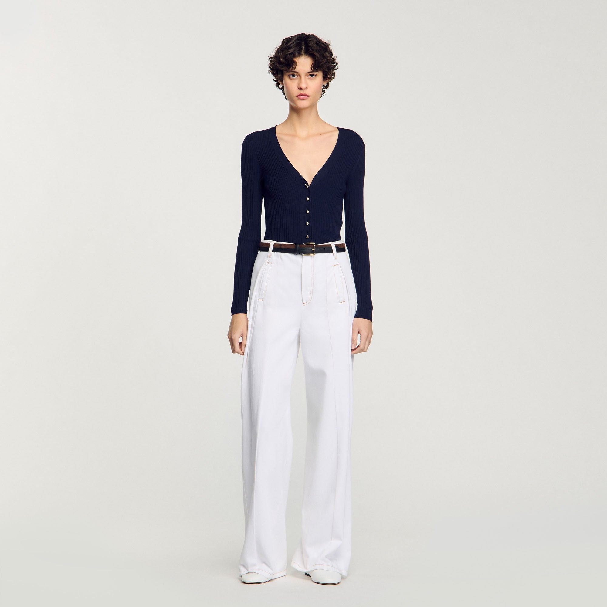 Sandro / Rib knit cardigan Navy Blue