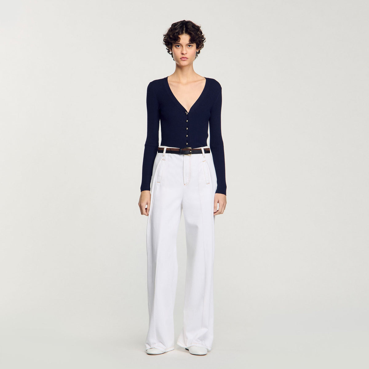 Sandro / Rib knit cardigan Navy Blue