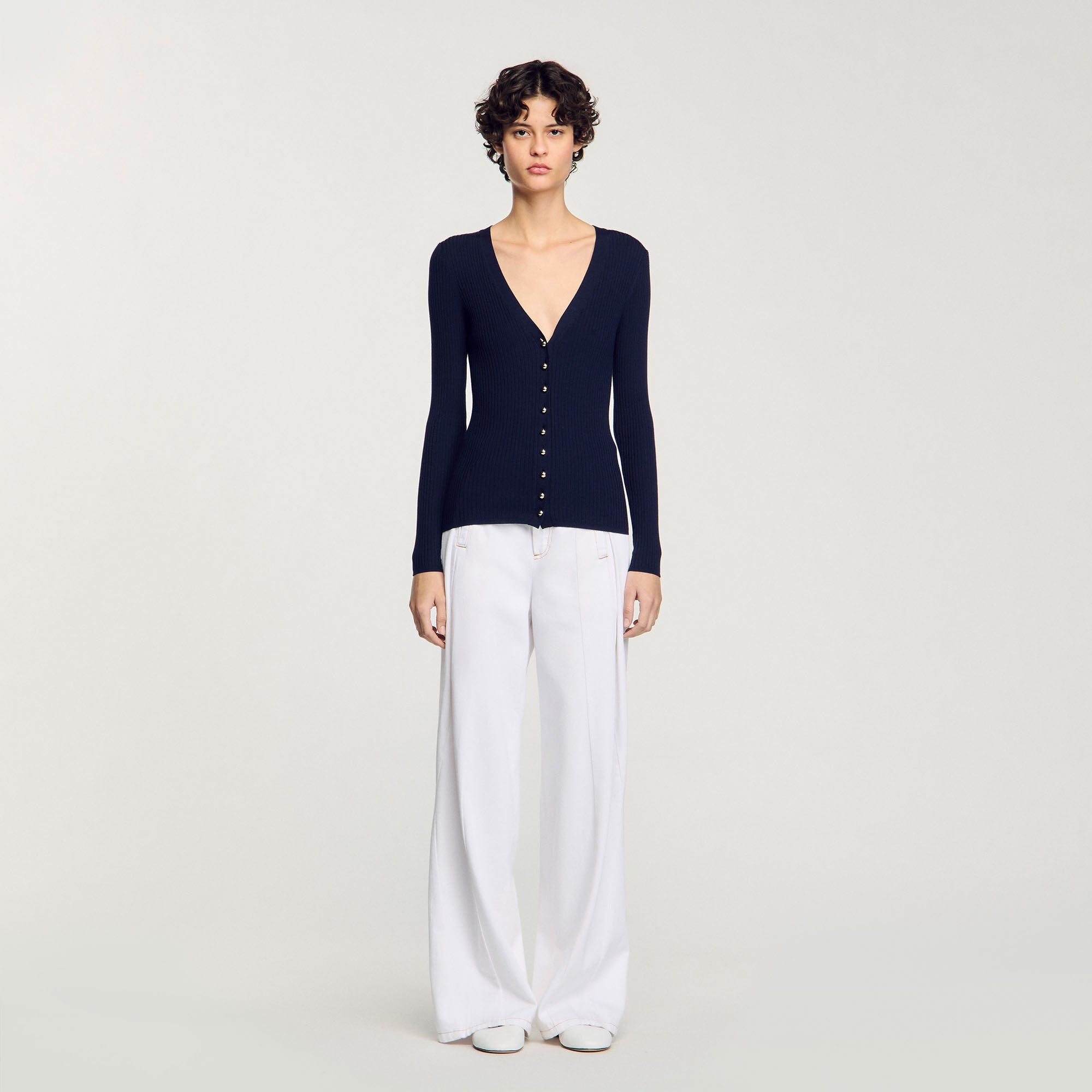Sandro / Rib knit cardigan Navy Blue
