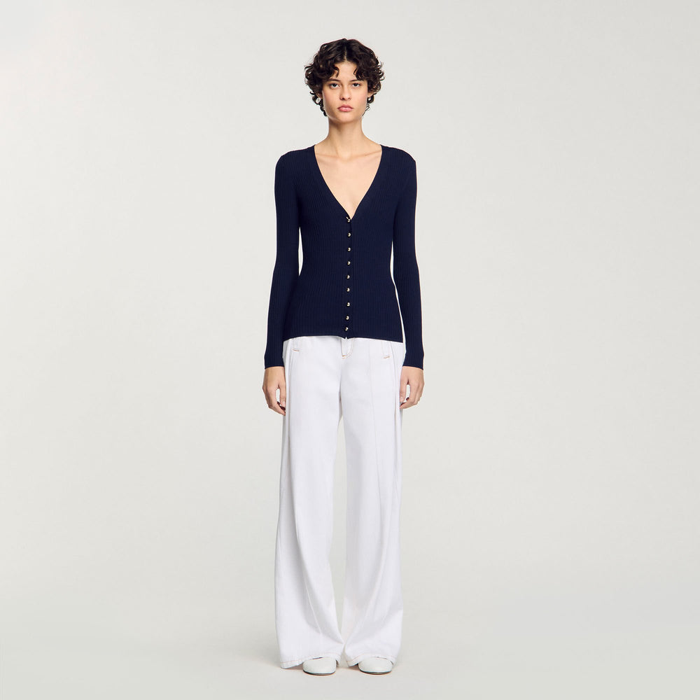 Sandro / Rib knit cardigan Navy Blue