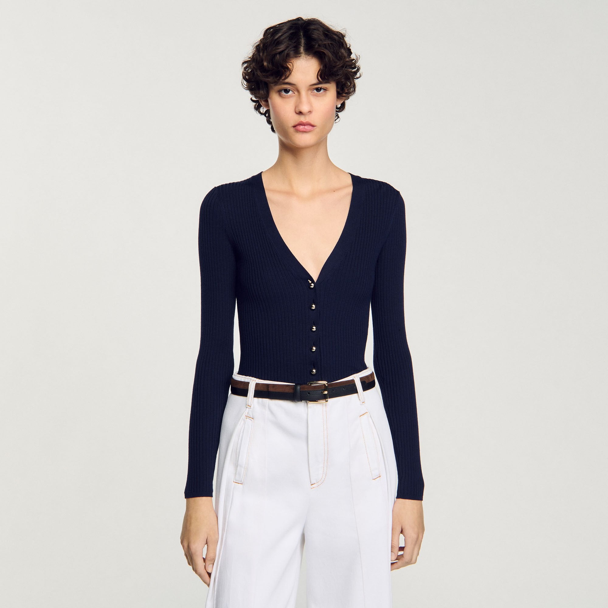 Sandro / Rib knit cardigan Navy Blue