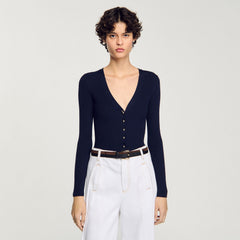 Sandro / Rib knit cardigan Navy Blue