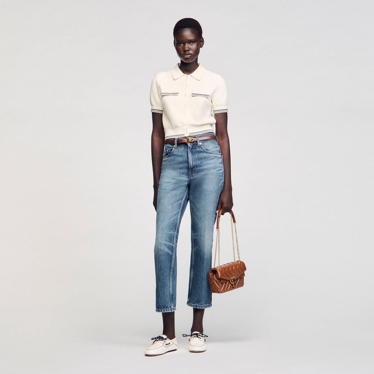 Sandro / Short-sleeved cardigan Ecru