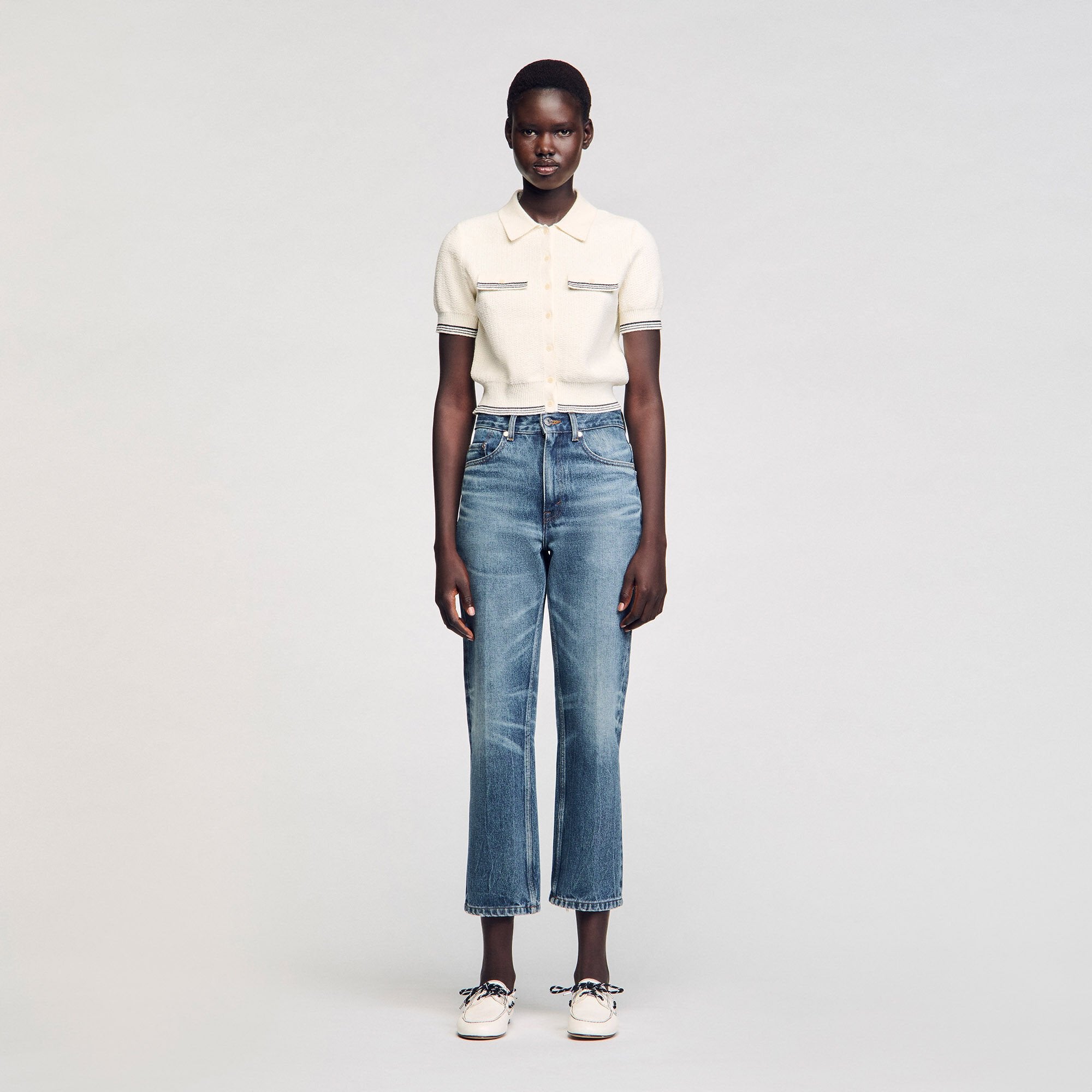 Sandro / Short-sleeved cardigan Ecru
