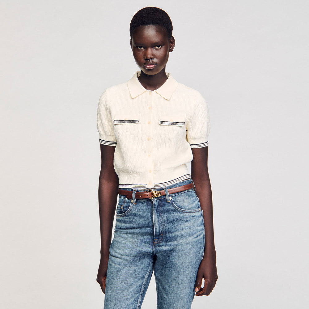 Sandro / Short-sleeved cardigan Ecru
