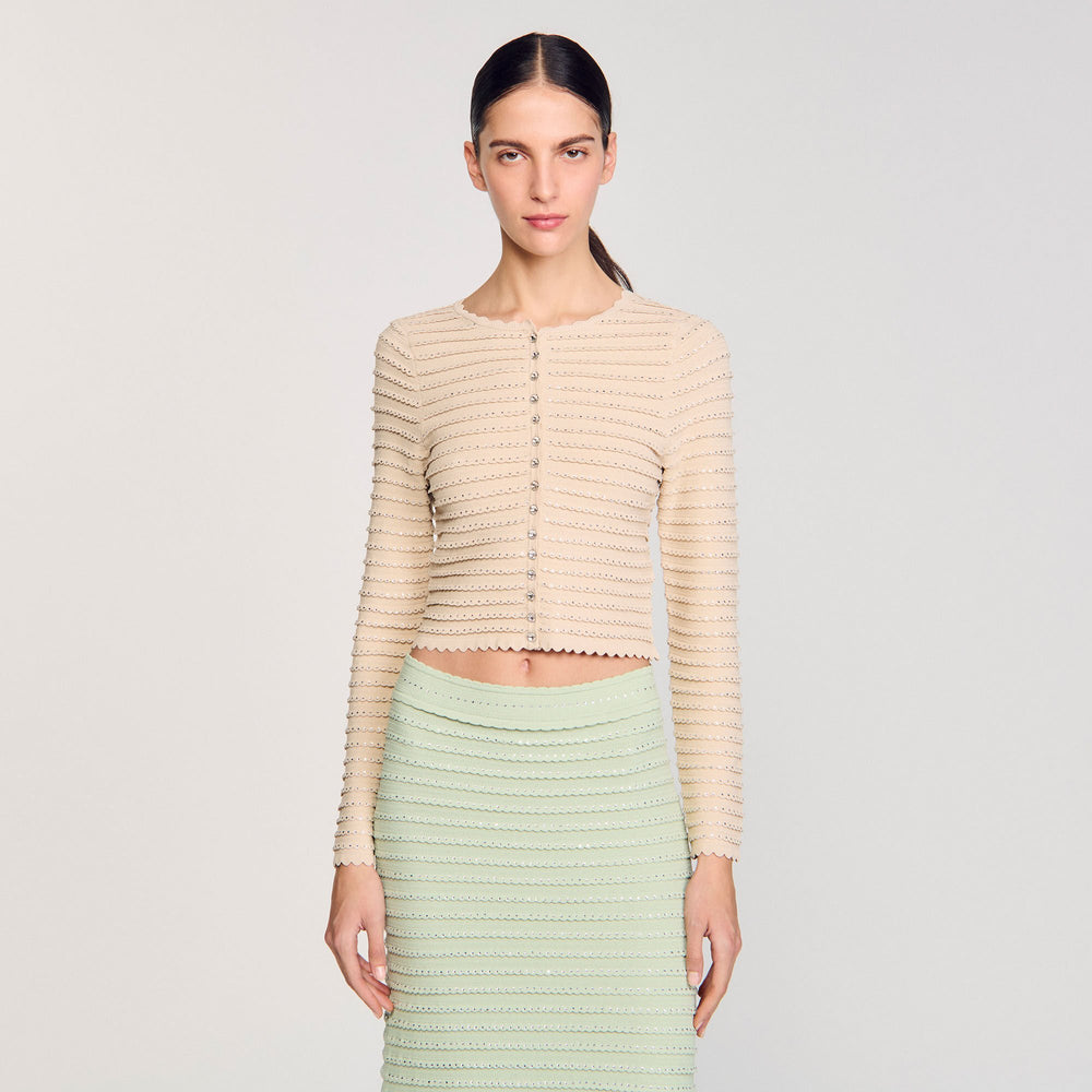 Sandro / Rhinestone cardigan Beige