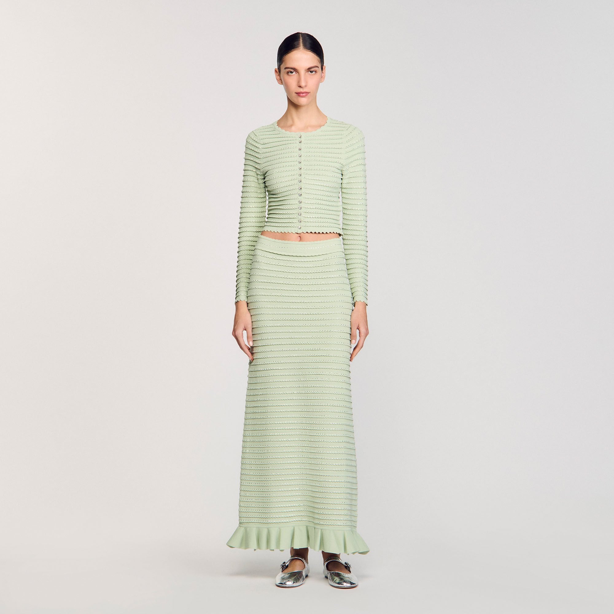 Sandro / Rhinestone cardigan Almond Green