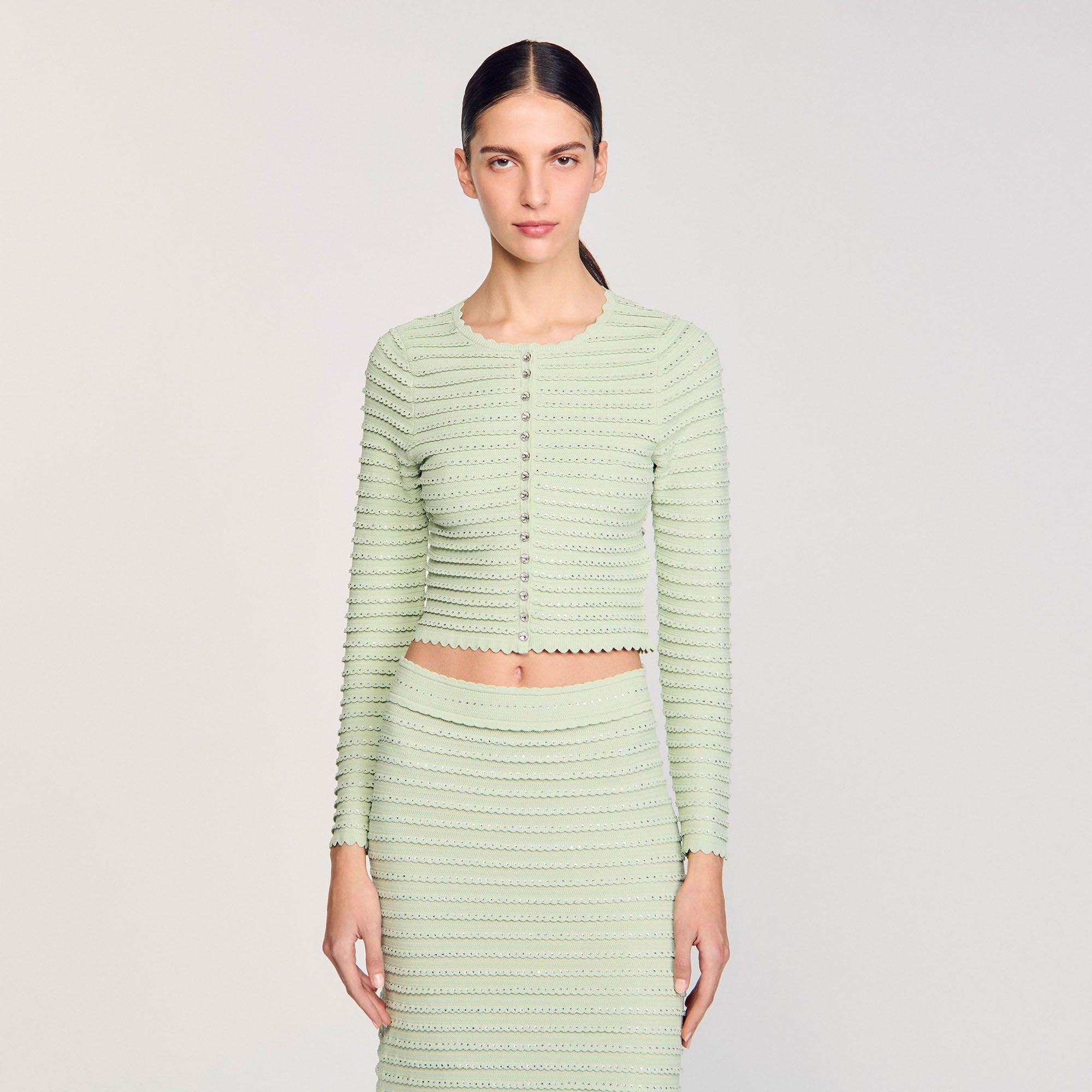 Sandro / Rhinestone cardigan Almond Green