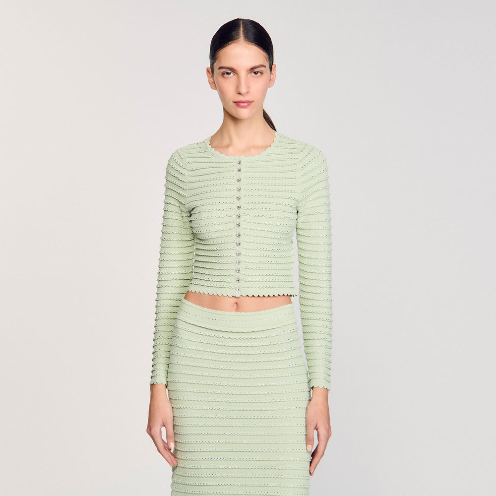 Sandro / Rhinestone cardigan Almond Green