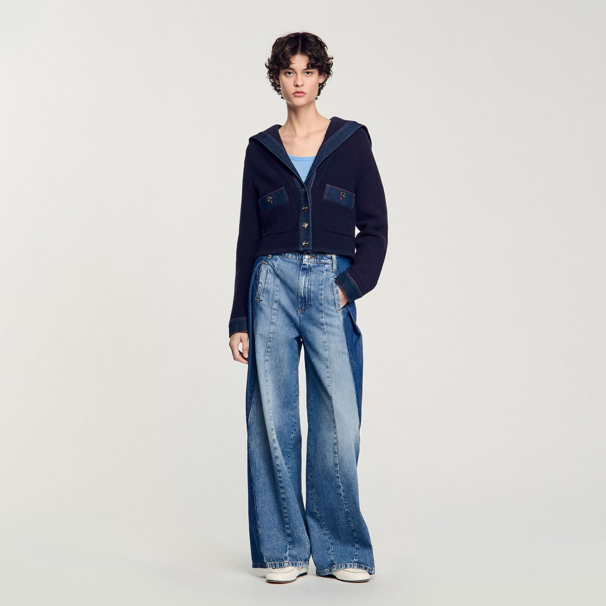 Sandro / Cardigan with denim details Navy Blue