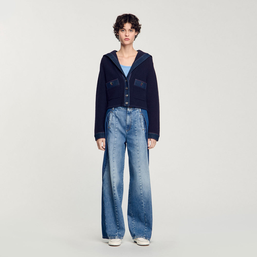 Sandro / Cardigan with denim details Navy Blue