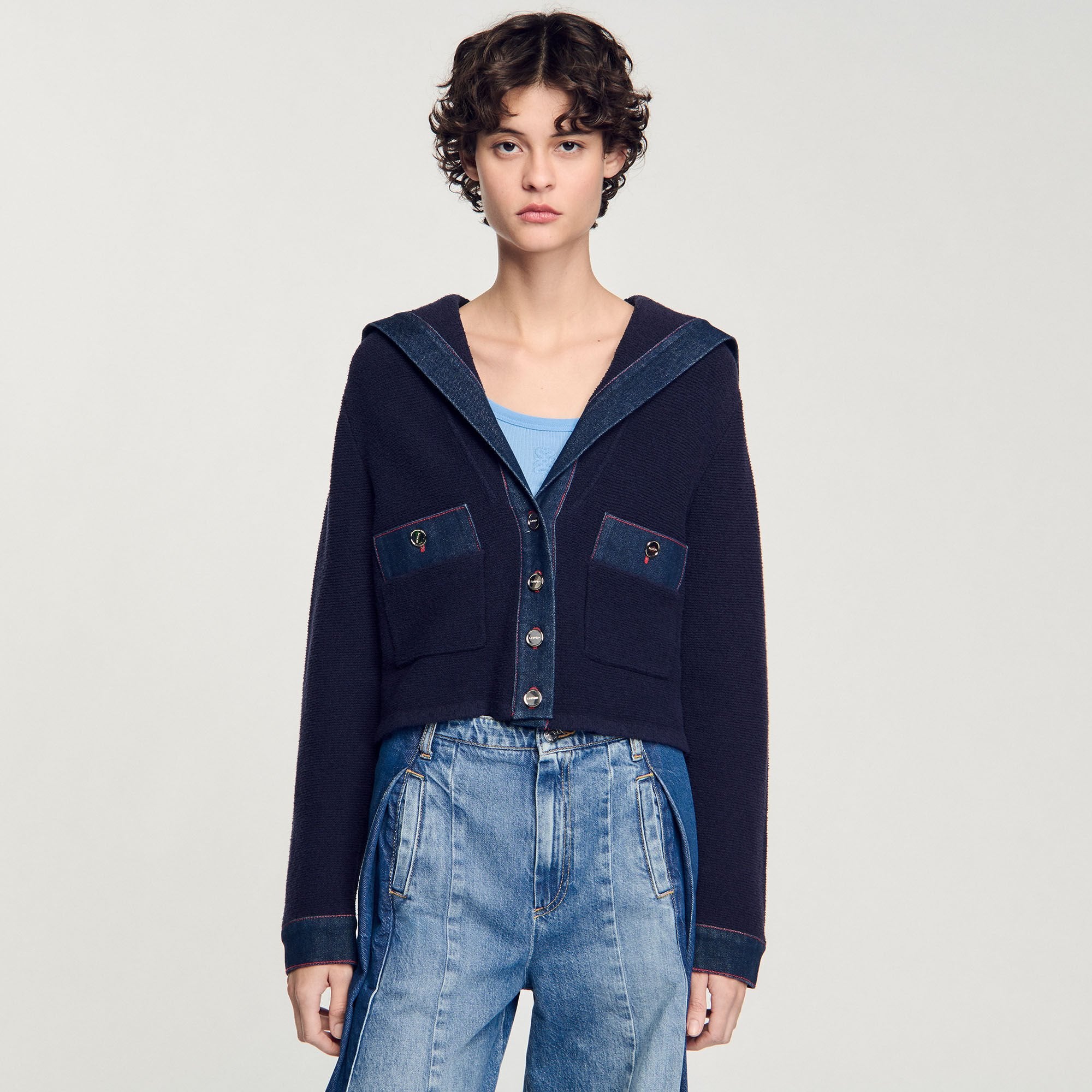 Sandro / Cardigan with denim details Navy Blue